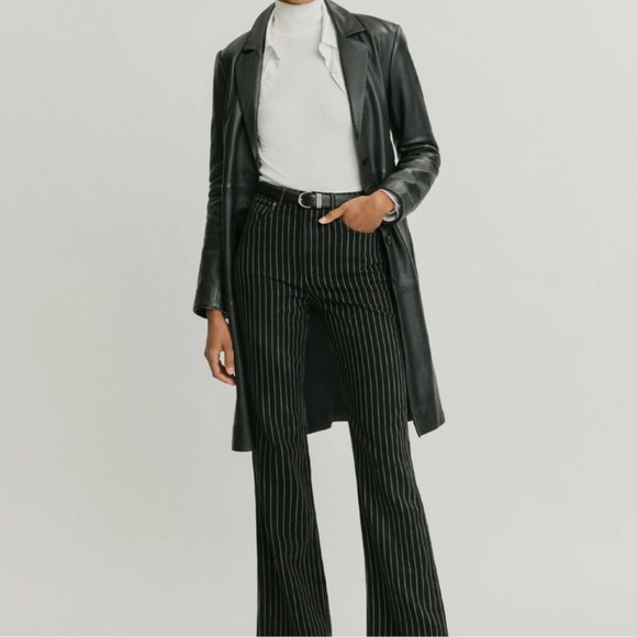 Reformation Denim - Reformation Georgia Pinstripe High Rise Flare Jeans Black 30